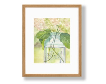 Hydrangea Watercolor Art Print, Annabelle, 8 x 10