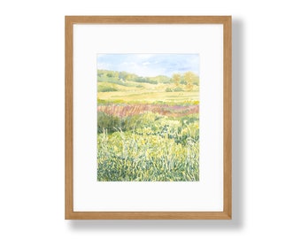 Summer Watercolor Landscape Room Decor, August Fields - Gold, 8 x 10 Art Print