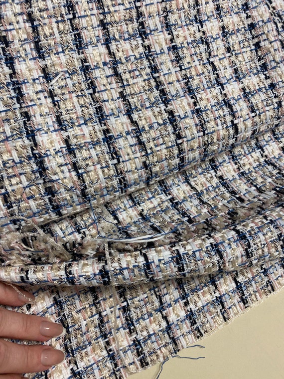 Tweed boucle fabric chanel style beige | Etsy