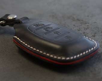 Hyundai Series [02V] Leather Key fob Cover for Tucson Elantra Sonata Santa fe - Italian Veg-Tanned Leather -4 buttons