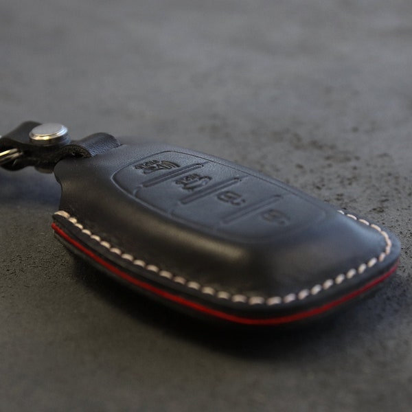 Hyundai Series [02] Leather Key fob Cover for Tucson Elantra Sonata Santa fe - Italian Veg-Tanned Leather -4 buttons
