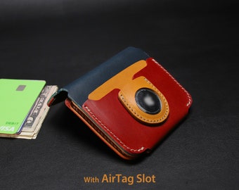 AirTag Leather Wallet [TW-RN]  - Card / AirTag Holder - Premium Italian Veg-Tanned Leather - Handcrafted in USA