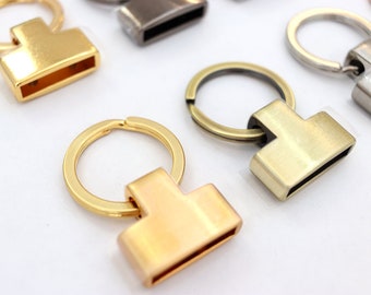 Key Ring T-shape  Key Fob Hardware with Split Key Rings Solid Brass Finish Leather craft Keyring