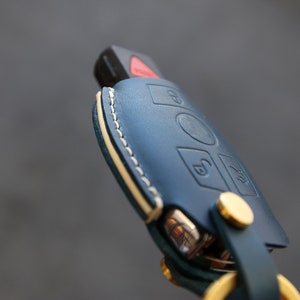Mercedes Benz Series [1A] lederen autosleutelhangerhoes voor 2,3-knoppen afstandsbedieningsleutelhoes Premium Italiaans plantaardig gelooid leer - handgemaakt in de VS