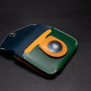 Cartera de cuero AirTag [TW-GN] - Tarjetero/portatarjetas AirTag - Cuero italiano curtido vegetal de primera calidad - Fabricado a mano en EE. UU.