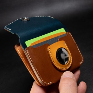 Cartera de cuero AirTag [TW-NBr] - Tarjetero/portatarjetas AirTag - Cuero italiano curtido vegetal de primera calidad - Fabricado a mano en EE. UU.