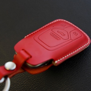 Audi Series [AD-02-4B] Key Fob Cover Leather Case -  A4 Q7 Q5 TT A3 A6 SQ5 R8 S5 - Italian Veg-Tanned Leather - Car Gift Accessory
