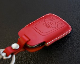 Audi Series [AD-02-4B] Key Fob Cover Leather Case -  A4 Q7 Q5 TT A3 A6 SQ5 R8 S5 - Italian Veg-Tanned Leather - Car Gift Accessory