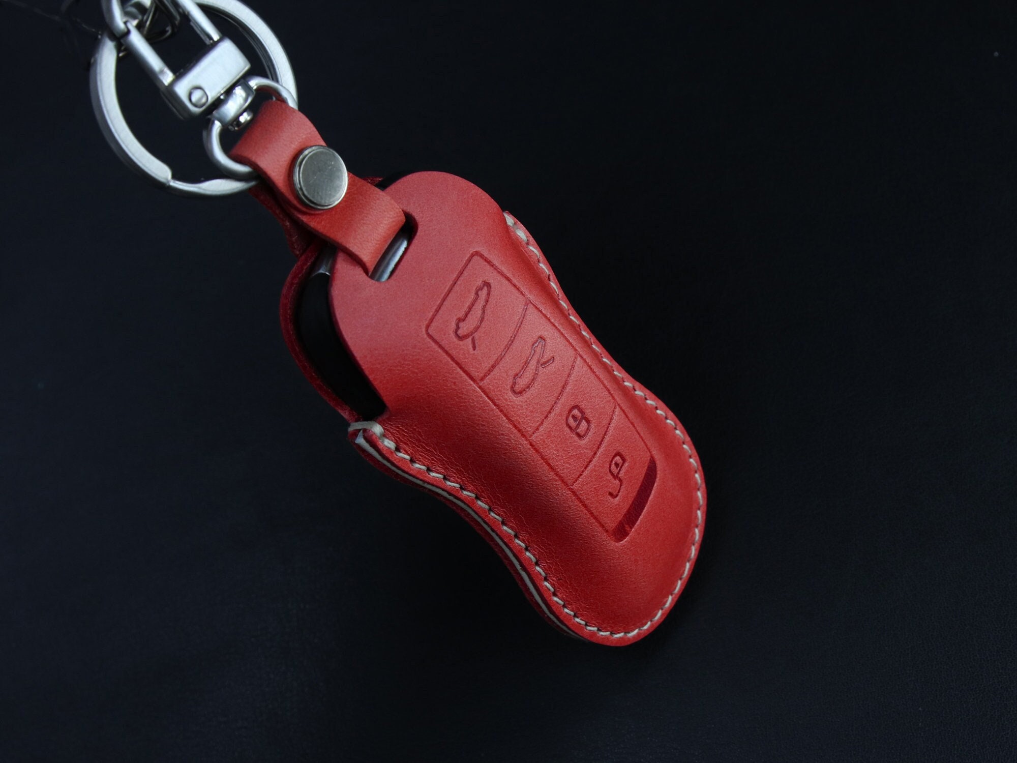 SANRILY Full Protector for Porsche Key Cover Plating Key Fob Case Shell  with Keychain Keyless for Porsche 911 Macan Cayenne Panamera,718