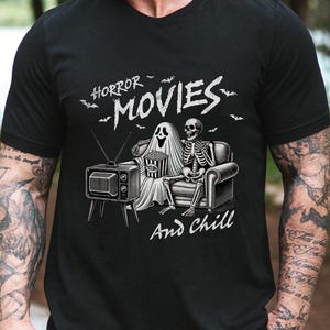 Funny Horror Movie T-Shirt: Retro Ghost & Skeleton Graphic Unisex Tee, Classic Horror Film Fan