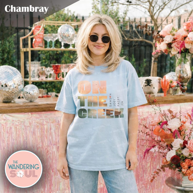 Comfort Colors vintage aesthetic graphic t-shirt featuring peaceful creek sunset design, trendy millennial retro unisex shirt