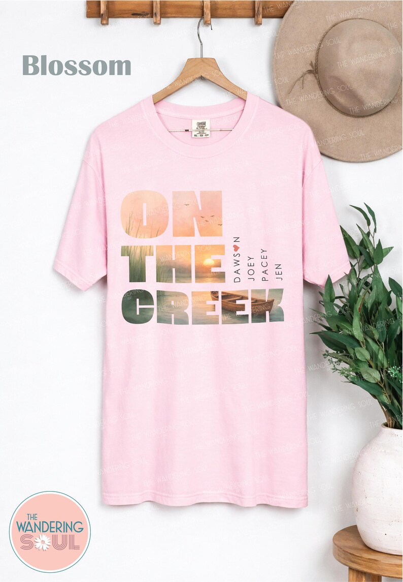 Millennial nostalgia Comfort Colors shirt with watercolor sunset landscape graphic, retro TV inspired vintage aesthetic fashion tee