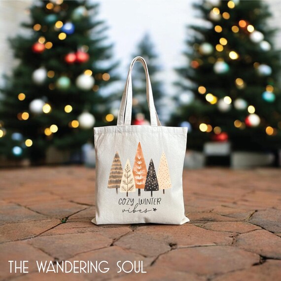 Christmas Tree Cotton Canvas Tote Bag: Cozy Winter Vibes, Eco 