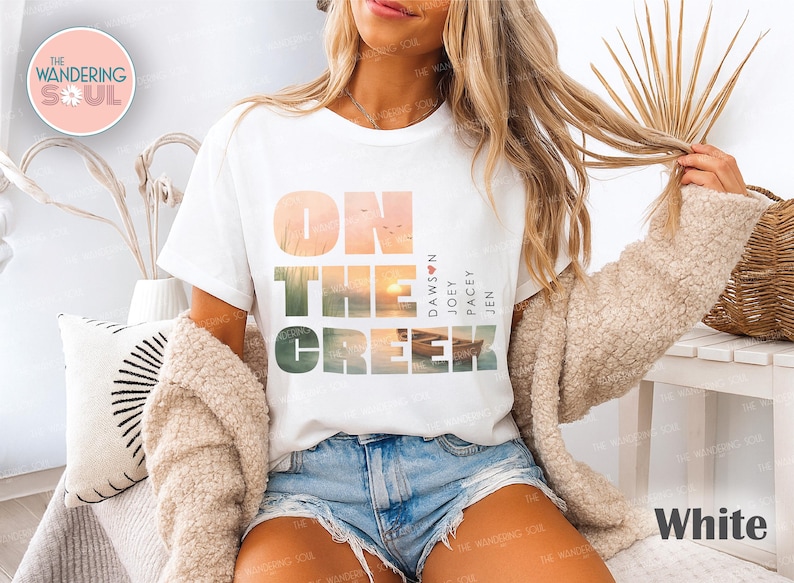 Comfort Colors On The Creek graphic t-shirt with vintage sunset creek design, nostalgic 90s inspired millennial retro aesthetic unisex tee. Dawsons Creek, Dawson's Creek.