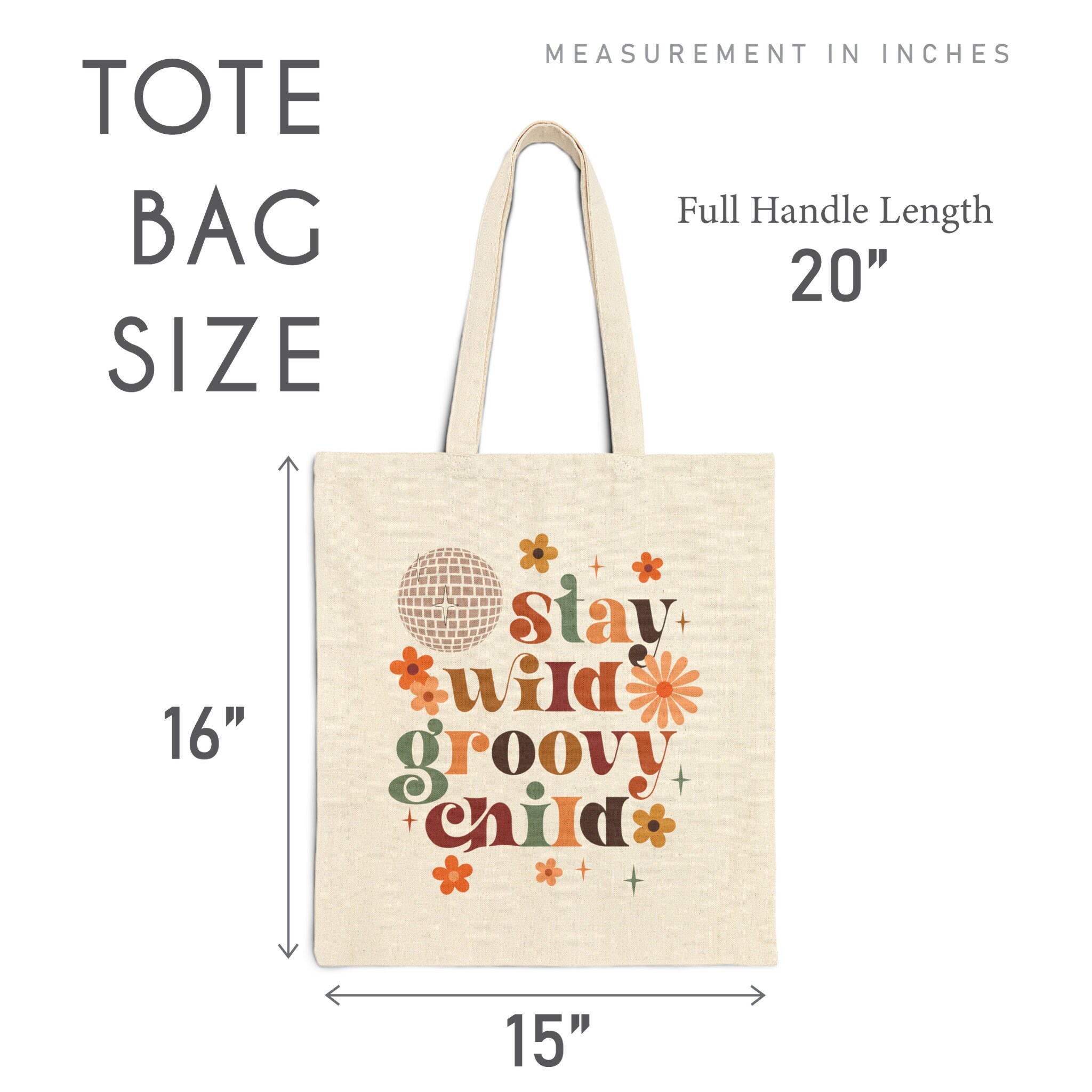 Stay Wild Groovy Child 100% Cotton Canvas Tote Bag, Disco