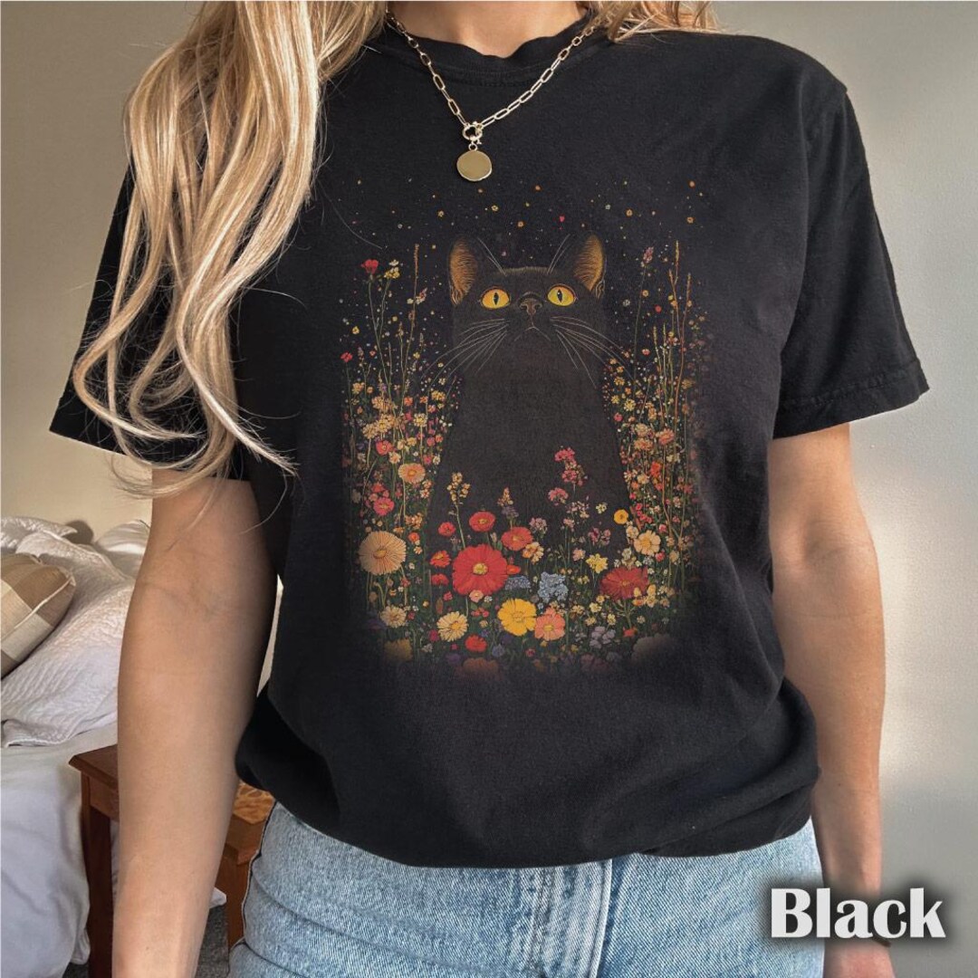 Black Cat Floral T-shirt: Witchy Cottagecore Comfort Colors Tee ...