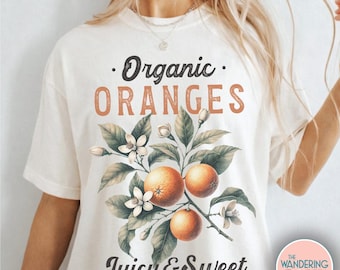 Vintage Orange Botanical Graphic Tee, Farmers Market Retro Shirt