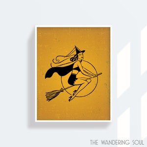 Vintage Halloween Witch Print: Retro Pin-Up Moon Art (Digital Download)