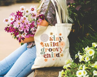 Rest&Recreation☆COTTON SHOULDER BAG (3color) Stay Wild Groovy Child 100% Cotton Canvas Tote Bag, Disco