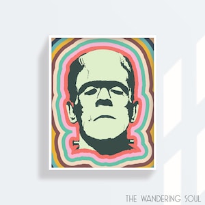 Retro Frankenstein&#39;s Monster Art Print: Funky Halloween Illustration (Digital Download)