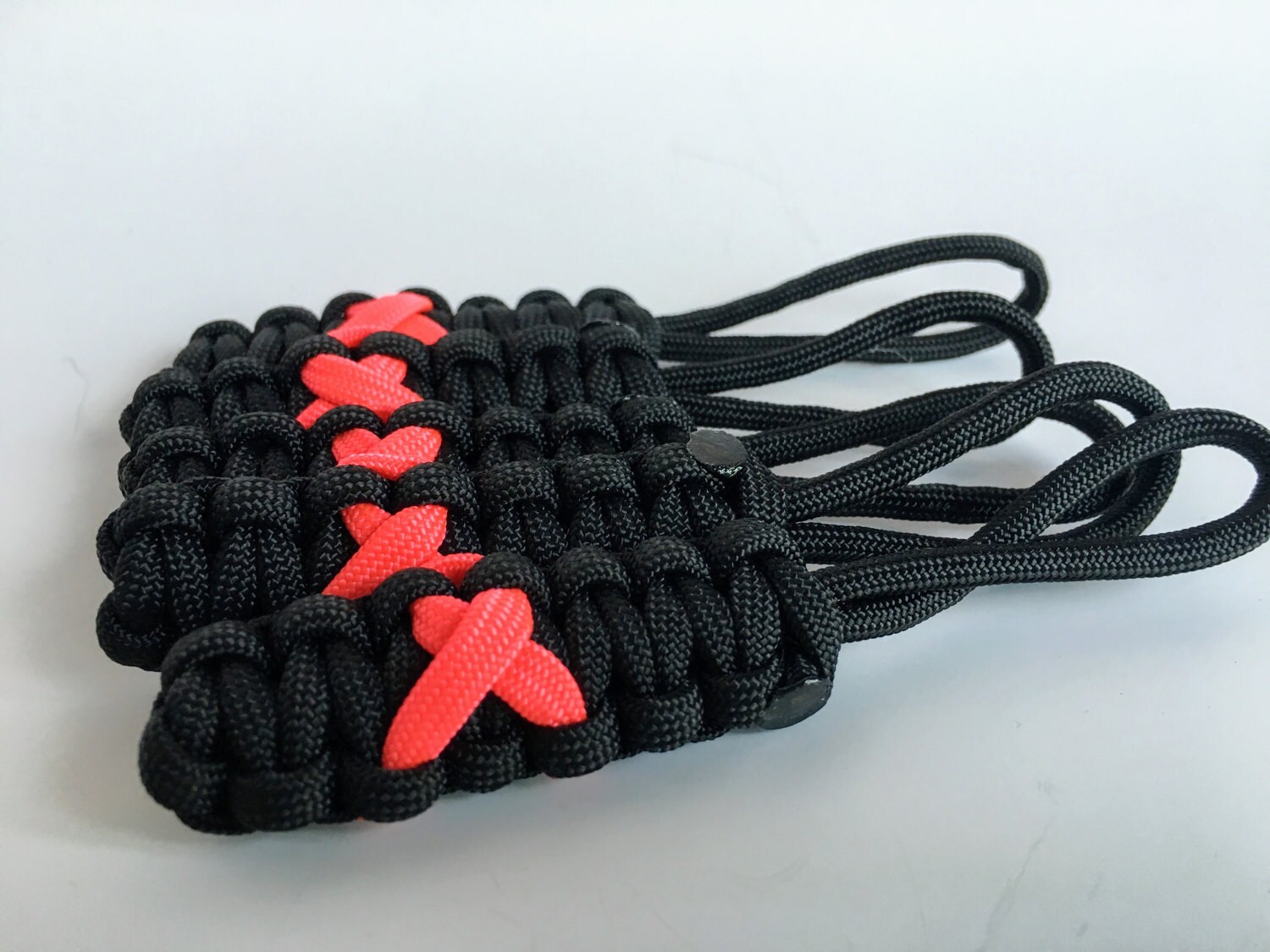 Paracord Breast Cancer Ribbon Zipper Pulls set of 5 Etsy