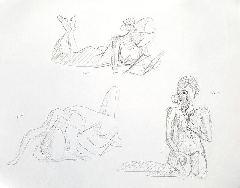 artwork graphite on paper by alina liu sketch Original figure study nude figures female form paper pencil drawing 12 x 9