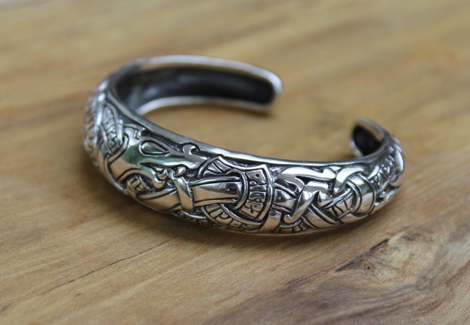 Viking Runic Dragon Bracelet Sterling Silver Etsy