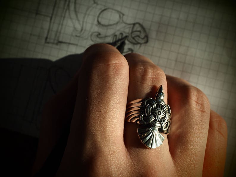 Silver Viking Raven Wing Ring Etsy