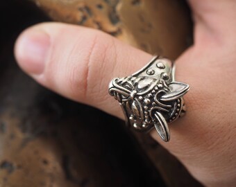 Wolf Head Silver Viking Ring