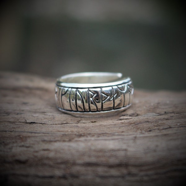 Strength and Courage Runes Silver Viking Ring