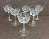 6 Sherry Glasses, Crystal Garland by Libbey, Clear Etched Blown Glass Stemware 3002 Cordial Aperitif Liqueur