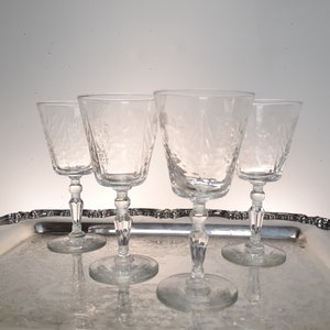 4 Water (3006-7) Goblets by ROCK SHARPE Vintage Stemware Gray Cut Blown Glass Wine