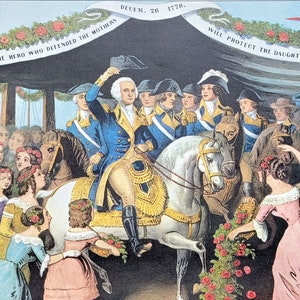 Washington&#39;s Reception on the Bridge at Trenton Currier & Ives Lithograph Reproduction Print Artwork