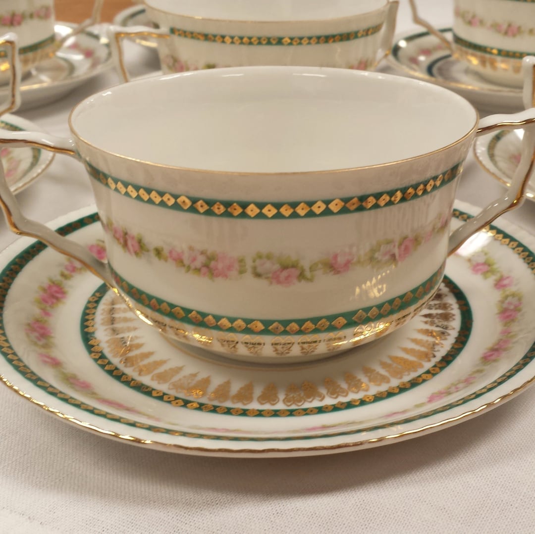 7 Double Handle Soup Bowls Under/liner/saucer Plates H&co. Etsy