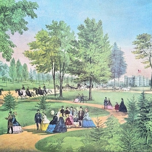 Central Park New York The Drive Currier & Ives Lithograph Art Print 19th century Early American Victorian Genteel Life on the avenue