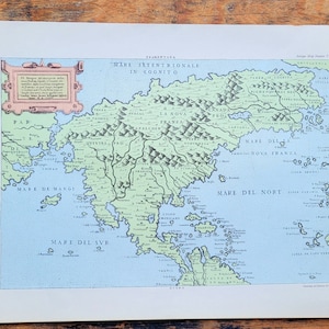 Amérique du Nord en 1566 Carte italienne antique Atlas mondial Imprimer vintage Continental Artwork Français Exploration