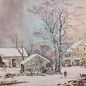 Winter in the Country A Cold Morning Currier & Ives Print artwork lithograph reprint early American New England scene