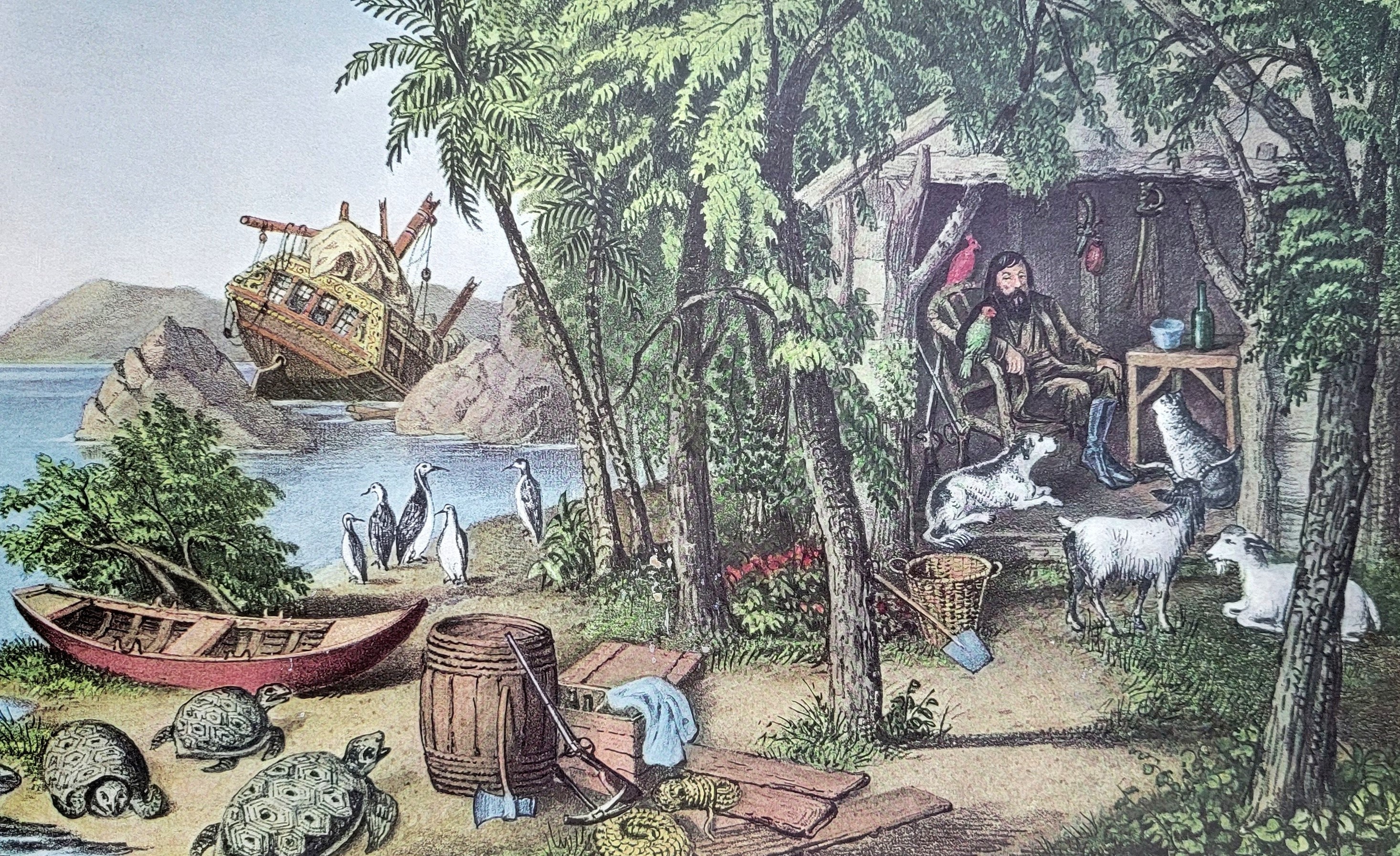 Robinson Crusoe and His Pets Currier & Ives Lithograph Re - Etsy