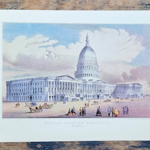 US Capitol Washington DC/Military Academy West Point Currier & Ives Lithograph Reproduction Art Print
