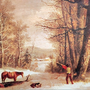 Winter in the Country, Chopping Wood Currier & Ives Calendar Art Print 1860s Lithograph Reprint Early American Scene
