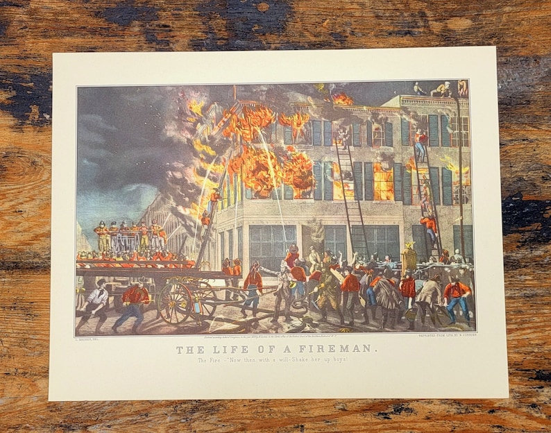 The Life of a Fireman Currier & Ives Lithograph Art Print Mid Etsy