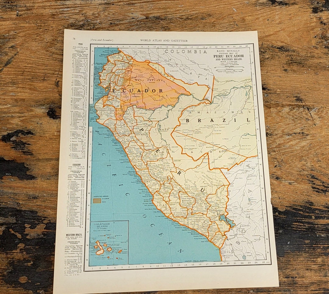 1935 Map of Peru Ecuador Western Brazil OR Columbia South - Etsy