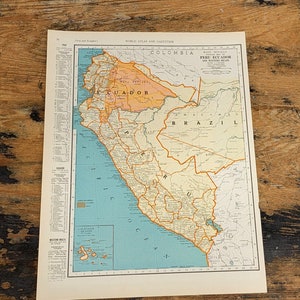 1935 Carte du Pérou, de l’Équateur, de l’ouest du Brésil OU de la Colombie Amérique du Sud Antique World Atlas vintage Print Latin American Wall Art