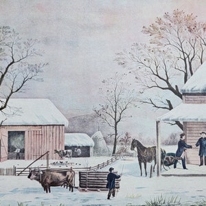 Home to Thanksgiving Currier & Ives Art Print Lithograph reprint early American winter scene George Durrie