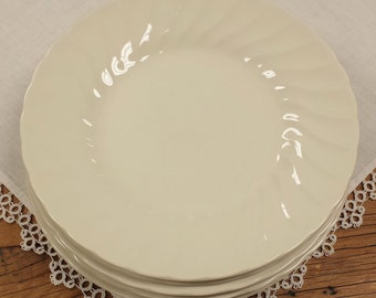 6 or 12 Salad/Dessert Plates by Churchill, Solid Off White with Swirl Rim ~ English Ironstone