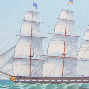 The Gem of the Pacific, Currier & Ives Nautical Boat Ship Print Clipper Ships Cargo Sailing Ships