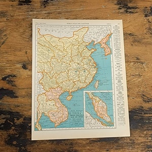 1935 Carte de la Chine Français Indo Siam choisi OU Japon Asie de l’Est Antique World Atlas vintage Print