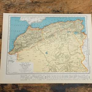 1935 Carte de l’Algérie Tunisie Maroc OU de l’Union d’Afrique du Sud Atlas Terres Sahara Antique World Atlas vintage Print