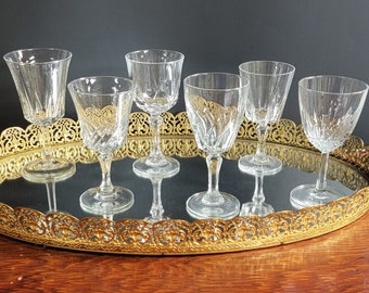 Mismatched Set of 6 Wine Goblets Set Clear Glasses Vintage Retro Stemware
