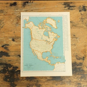 1935 Amérique du Nord Carte antique World Atlas Print pour l’encadrement d’œuvres d’art continentales vintage